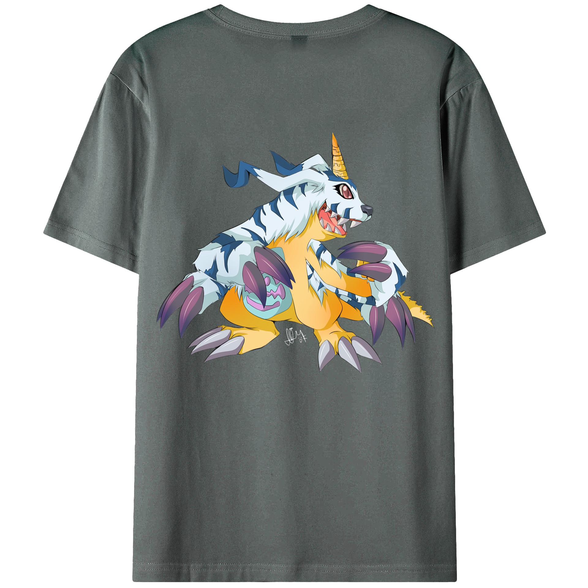 （画像用） Digimon デジタルモンスター/デジモン 綿100％ メンズ半袖Tシャツ（バックプリント） 通気性